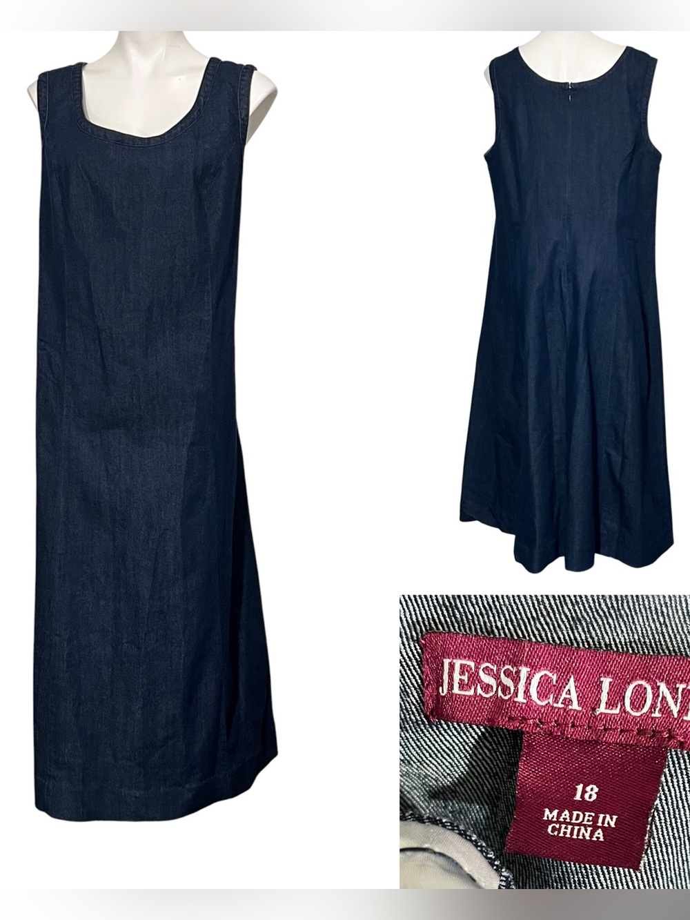 Jessica London‎ Denim Dress plus size 18 blue Sleeveless A-Line midi/maxi